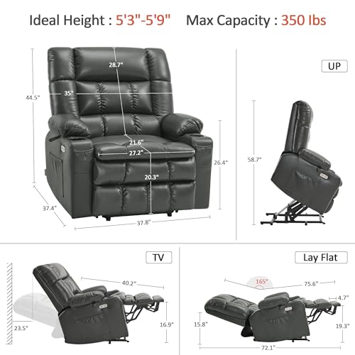 MCombo Dual Motor Power Lift Recliner Chair for Elderly with Heat and Massage, Black E570141