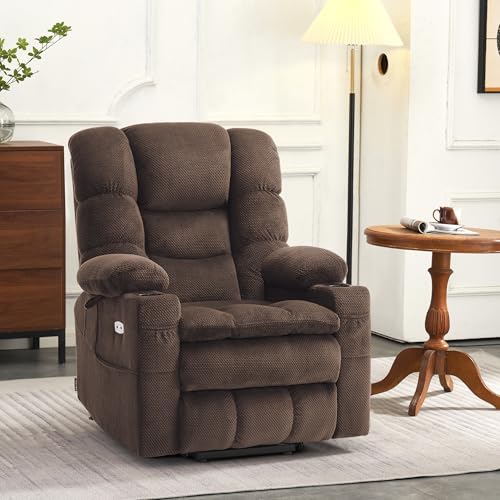 MCombo Large Triple Motor Power Lift Recliner Chair with Massage and Dual Heating, Grey D316