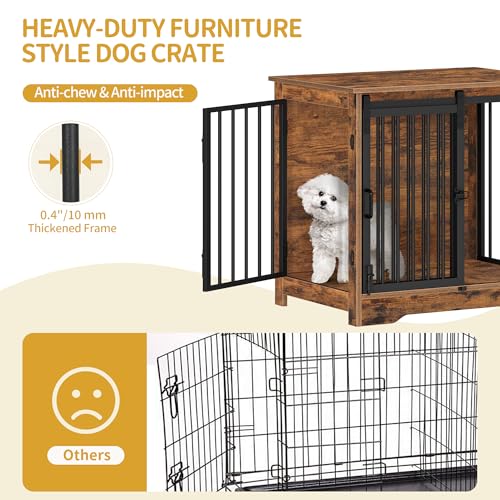 Dog Crate Furniture with Barn Door for Small Medium Dogs, Rustic Brown P911