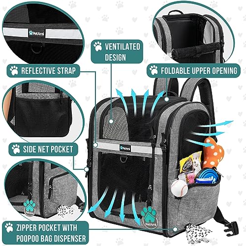 PetAmi Dog Backpack Carrier for Small Large Cat, Pet, Puppies, Ventilated Pet Hiking Backpack Travel Bag, Airline Approved Cat Backpack Carrier, Safety Back Support, Camping Biking, Max 18 lbs, Black W933