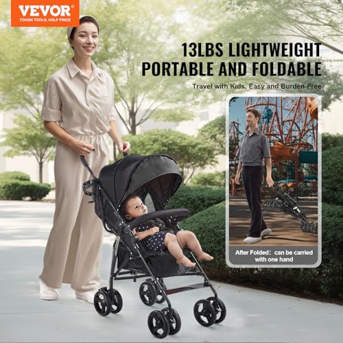 VEVOR Lightweight Compact Fold Stroller for Travel, Light Gray/Black U711138