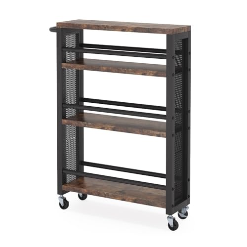 4-Tier Rolling Storage Cart with Handle, Slim Kitchen Cart, Black K5004