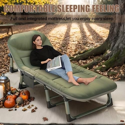 Folding Chaise Lounge Chair with Mattress, 6-Angle Adjustable, Gray M664250