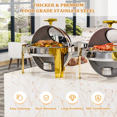 ROVSUN 3 Pack Roll Top Chafing Dish Buffet Set, 6 Quart Stainless Steel with Gold Accent U2654