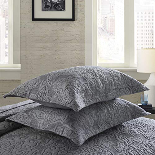 Travan Cotton Quilt Set 3-Piece King Reversible Embroidered Bedding with Shams D49534