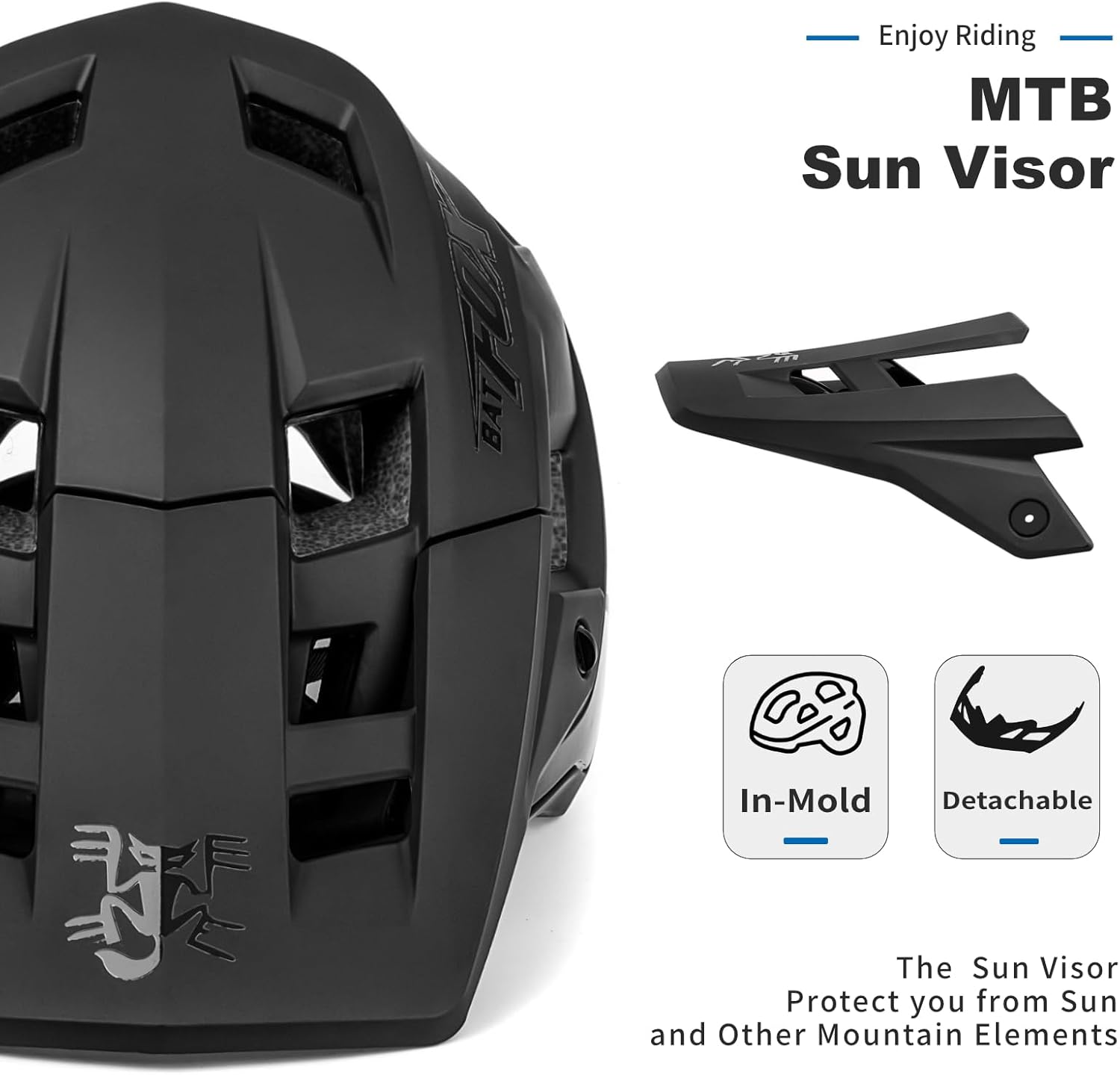BATFOX Bike Helmet for Men Women Adults MTB Cycling Black L W9516
