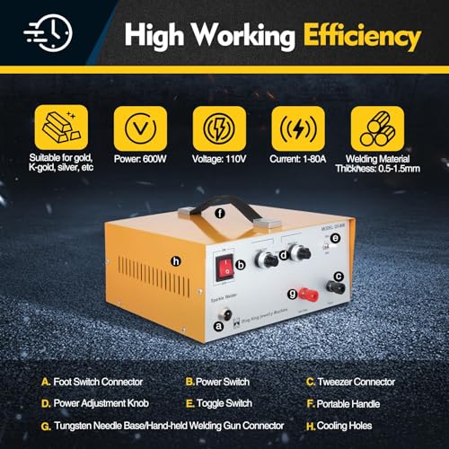 Jewelry Spot Welder, 500W Adjustable Pulse Welding Machine with Foot Pedal B1280