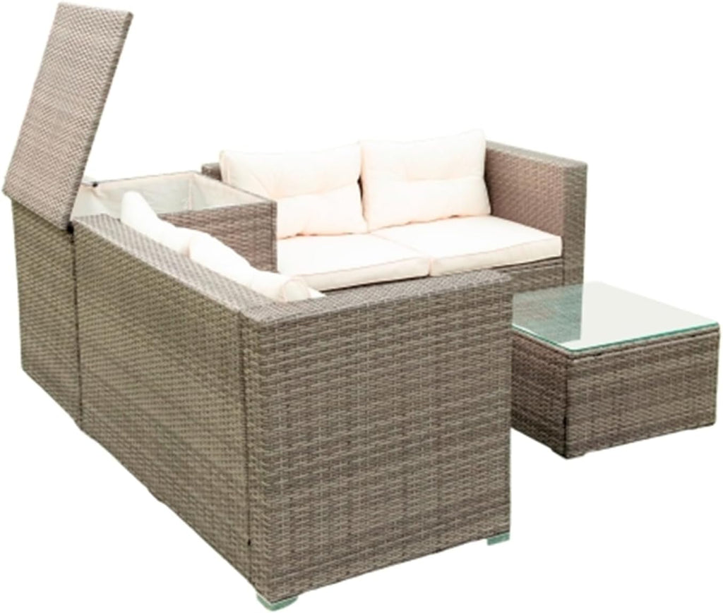 Grey 4-Piece Patio Wicker Rattan Sectional Sofa Set with Storage Box R300209