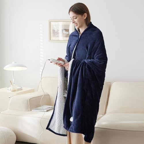 Heated Blanket Flannel Wearable Electric Blanket, Heating Blanket with 3 Heating Levels & 4 Hours Auto Off and ETL Certification, Electric Blanket for Home Office(Dark Grey, 50"×60")