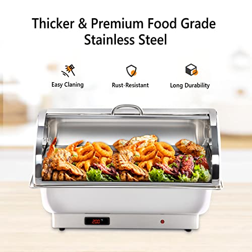 ROVSUN Electric 9 QT Stainless Steel Chafing Dish Buffet Set with Roll Top and 2 Detachable Food Pans I570249