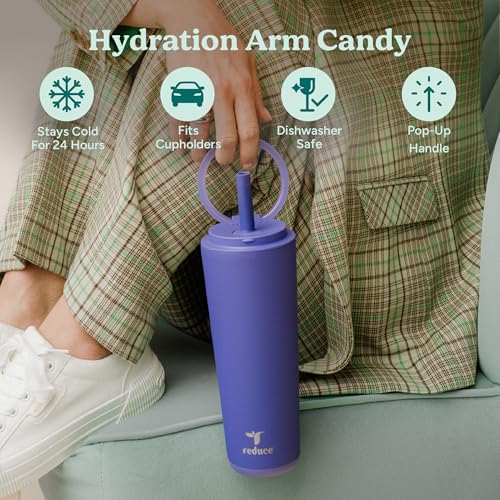 Halo 32 oz Stainless Steel Vacuum Insulated Tumbler with Flip Handle Lid, Lilac Bud H350