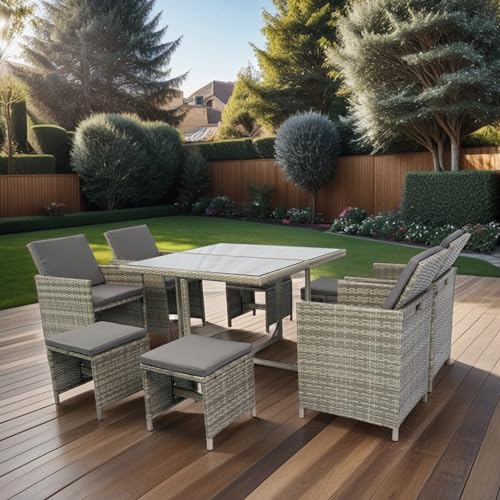 DHHU 5 Piece Outdoor Patio Furniture Set with PE Rattan Wicker and Anti-Slip Cushions R775974