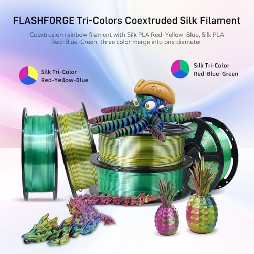 FLASHFORGE Silk PLA 3D Printer Filament 1.75mm 1KG, Multicolored Gradient V83097