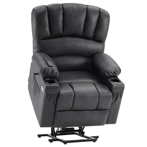 MCombo Oversized Power Lift Recliner Chair for Elderly with Heat and Massage, Faux Leather, Dark Brown N537