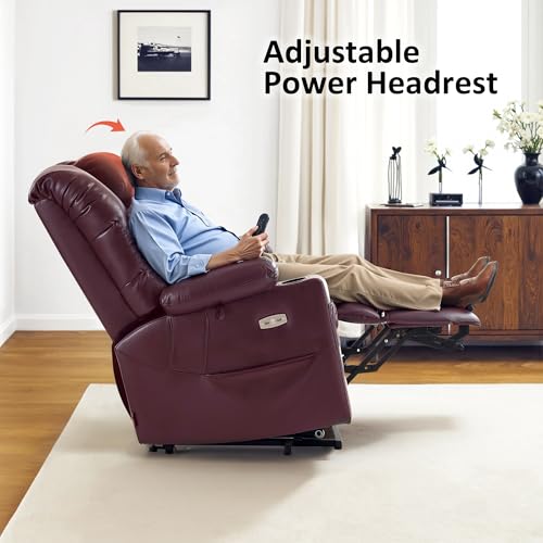 MCombo Large Triple Motor Power Lift Recliner Chair with Massage and Dual Heating, Faux Leather, Dark Brown X979