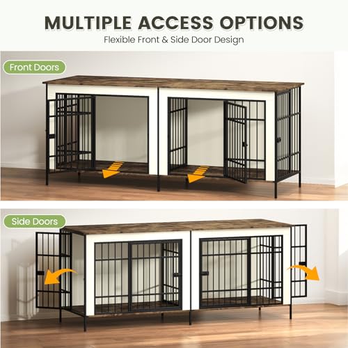 Erinnyees 79" Double Dog Crate Furniture with Divider, Beige J694150