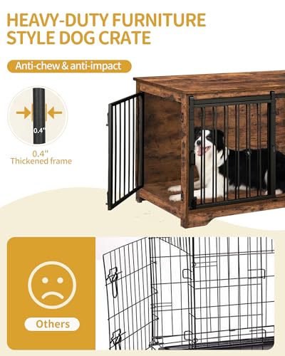 Dog Crate Furniture with Barn Door for Small Medium Dogs, Rustic Brown P911