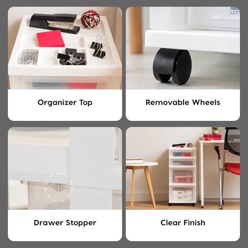 IRIS USA Plastic 10-Drawer Rolling Storage Cart with Wheels, White/Clear Y592371