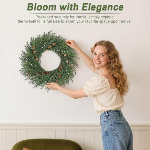 Artgar 26 Inch Pine Wreath for Front Door Christmas Decor T2410