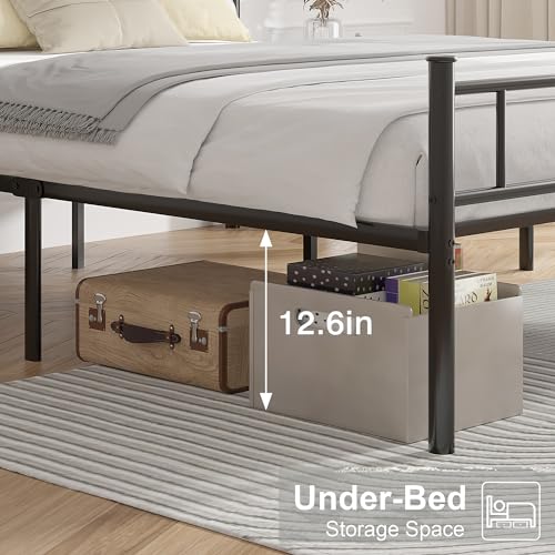VECELO Full Size Bed Frame with Headboard, Heavy-Duty Metal Slats, No Box Spring Needed G7819