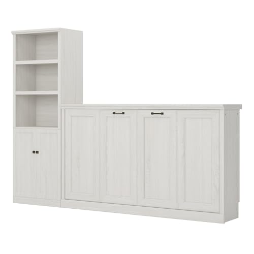 Merax Twin Murphy Bed with Storage Bookshelf and USB Charging, Rustic White U191604