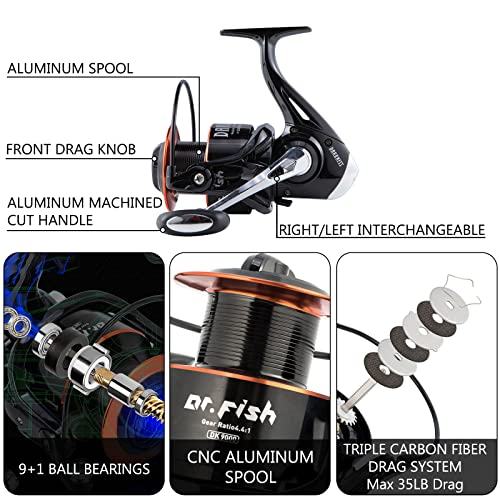 Dr.Fish Surf Fishing Rod and Reel Combo, 12ft Saltwater Spinning Reel Set N798