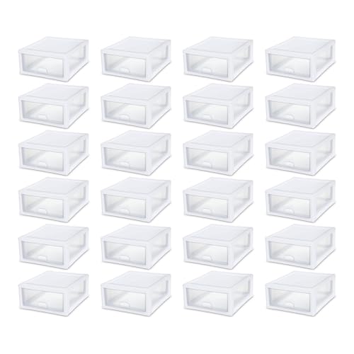 Sterilite 4-Pack 27 Quart Stacking Drawer, Clear Storage Organizer with White Frame M965