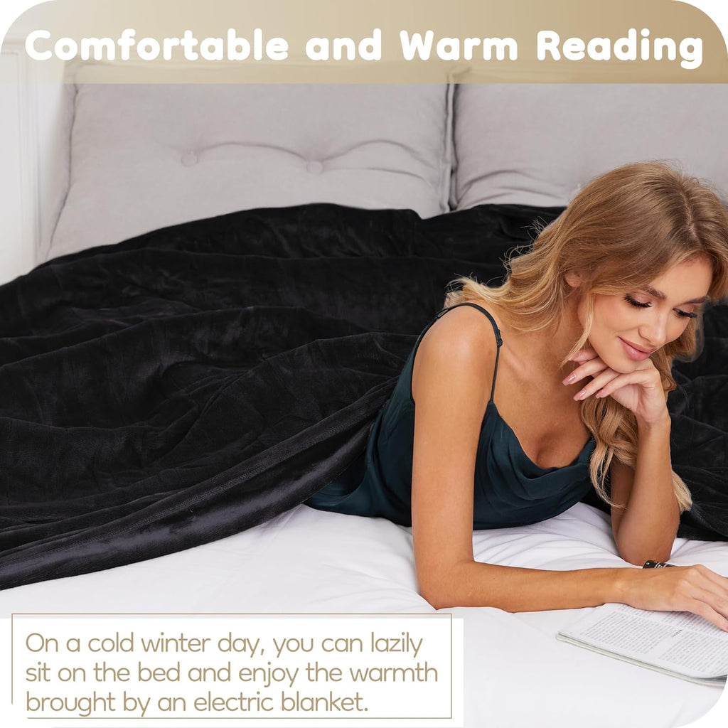 Electric Heated Blanket Full Size Flannel with 4 Heating Levels, Washable - Dark Grey R169