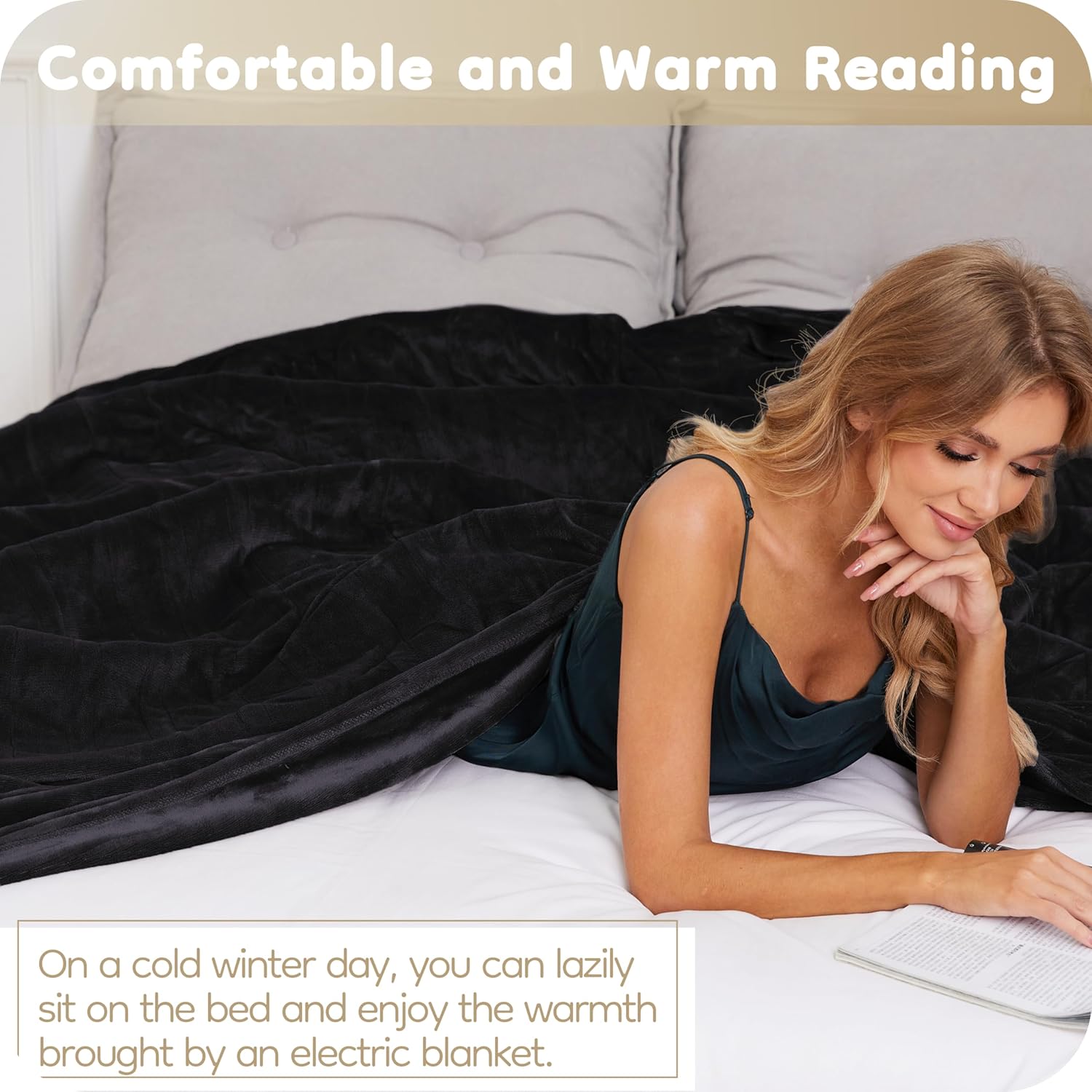 Electric Heated Blanket Full Size Flannel with 4 Heating Levels, Washable - Dark Grey R169