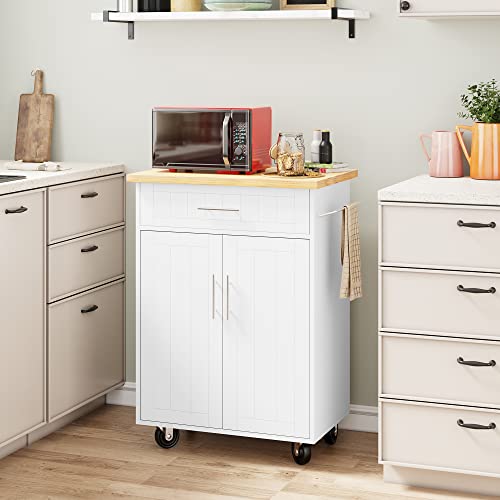 Shintenchi Kitchen Island Cart with Storage on Wheels, White V99091