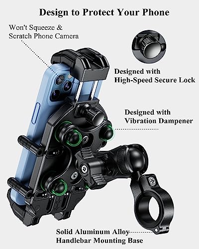 BRCOVAN Motorcycle Phone Holder with Vibration Dampener, Anti-Theft Mount for 5.4''-7.2'' Smartphones C49279