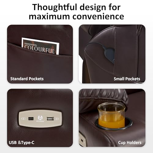 MCombo Large Triple Motor Power Lift Recliner Chair with Massage and Dual Heating, Faux Leather, Dark Brown X979