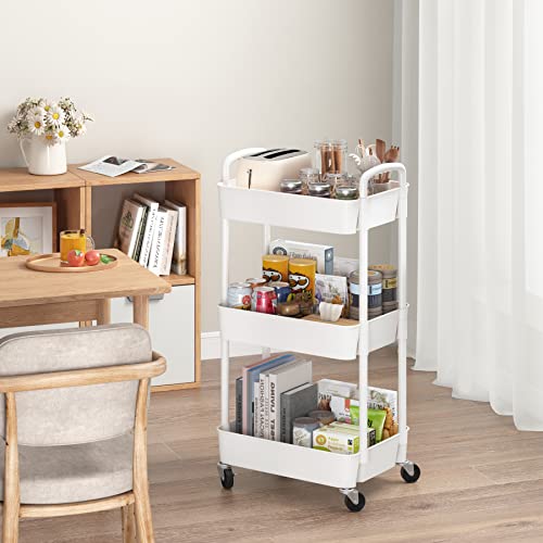 Sywhitta 3-Tier Plastic Rolling Utility Cart with Handle, Black F220270