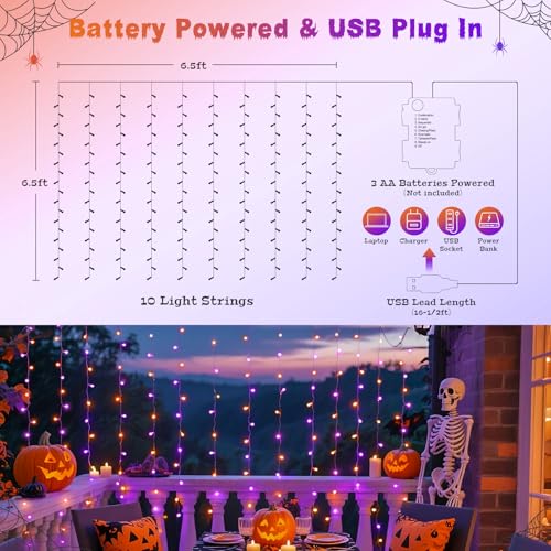 JMEXSUSS 200 LED Christmas Curtain Lights, Warm White, Battery & USB Powered W573