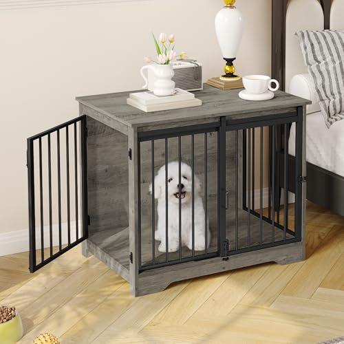 Dog Crate Furniture with Barn Door for Small Medium Dogs, Rustic Brown P911