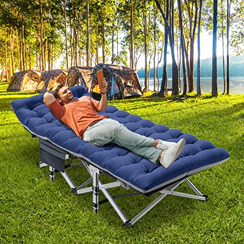 ABORON Folding Camping Cot with Mat for Adults, Heavy Duty Outdoor Bed with Carry Bag C211720
