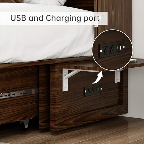 Murphy Bed Queen Cabinet with Charging Station and Storage Drawer J989