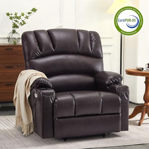 MCombo Oversized Power Lift Recliner Chair for Elderly with Heat and Massage, Faux Leather, Dark Brown N537