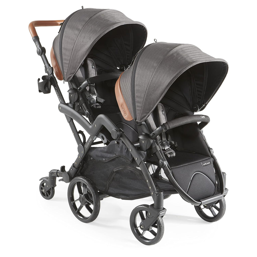 Contours Curve V2 Convertible Tandem Double Stroller with Elite V2 Parent Organizer - Black Herringbone P85885