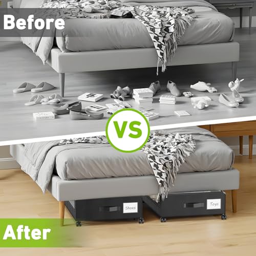 Under Bed Storage with Wheels, 2-Pack Rolling Metal Drawer, Black D42977