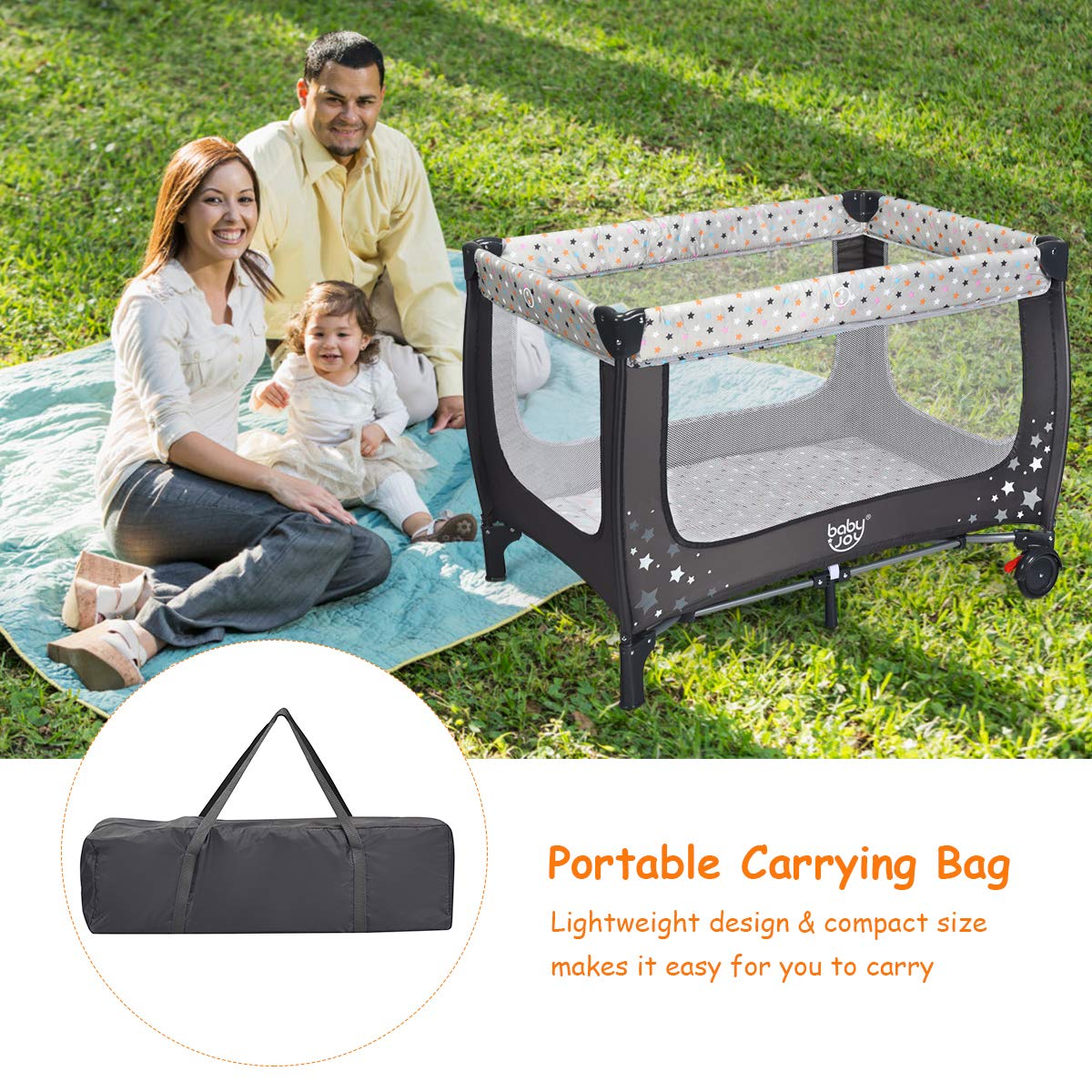 HONEY JOY Pack and Play, Foldable Baby Playard with Bassinet, Gray D272491