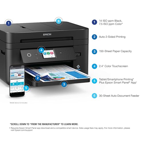 Epson Workforce WF-2930 Wireless All-in-One Printer with Scan, Copy, Fax, ADF, Black N808541