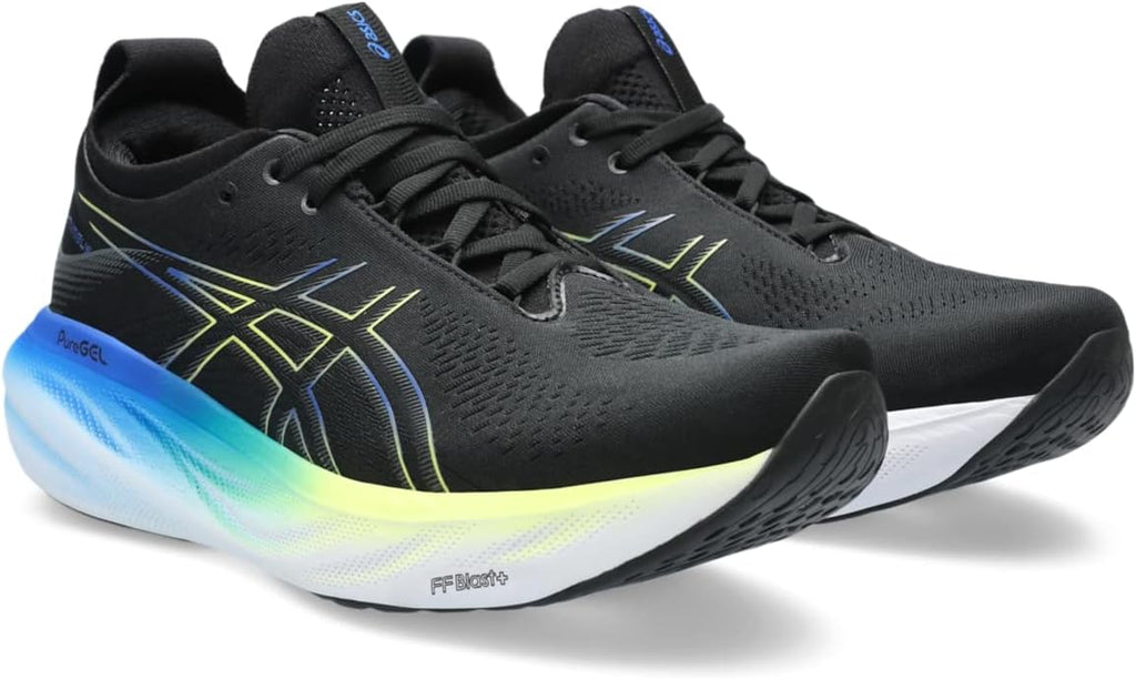 ASICS Men's Gel-Nimbus 25 Running Shoes, Black/Glow Yellow J633813
