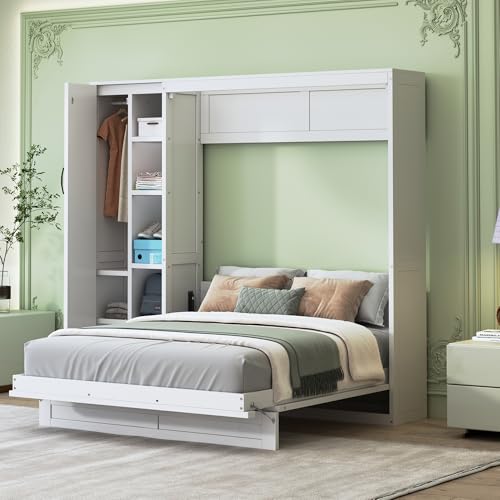 Ball & Cast Murphy Bed Queen Size Wall Chest with Charging Station and Storage Drawer, Gray J8503