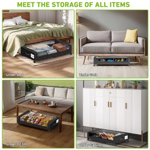 Under Bed Storage with Wheels, 2-Pack Rolling Metal Drawer, Black D42977
