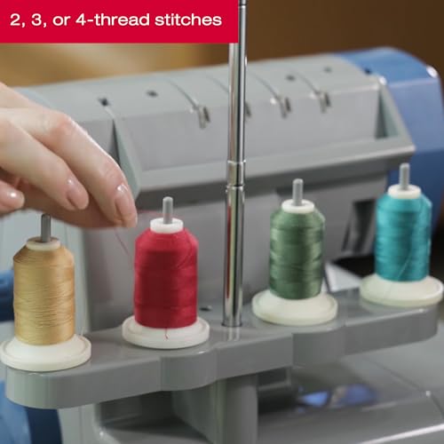 SINGER X5004-HD Metal Frame Serger & Overlock Machine, 8 Built-In Stitches, Grey/Blue J64993