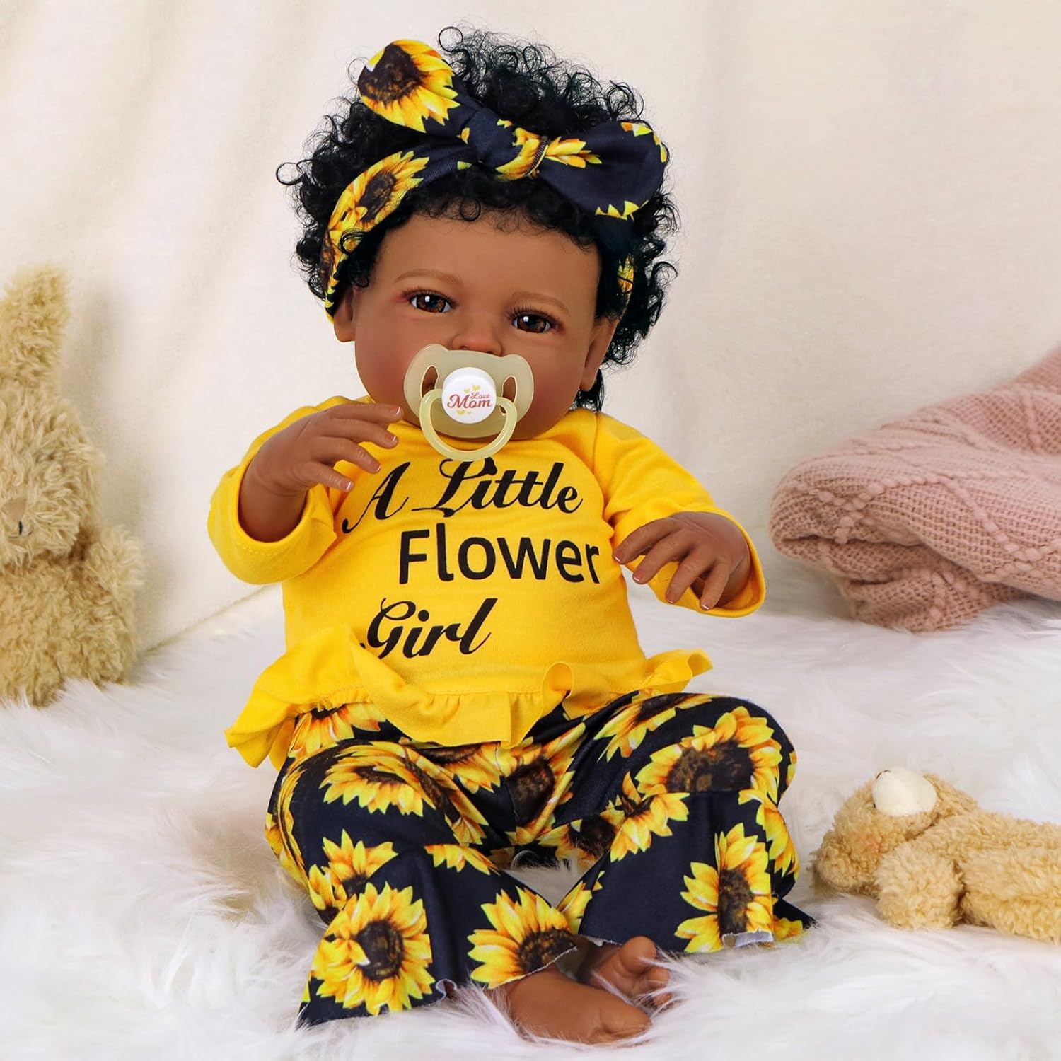 BABESIDE Reborn Baby Doll Black Girl 20 Inch Realistic Soft Vinyl Doll with Feeding Kit J6138