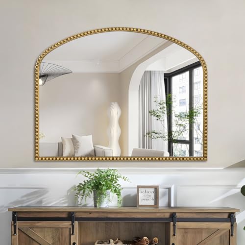 Large Arch Wall Mirror 28x36, Beaded Frame, Antique Gold Y282