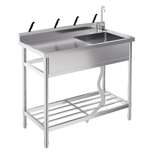Stainless Steel Freestanding Utility Sink with Faucet and Drainboard E709258