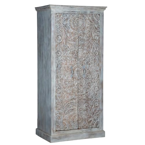 Shabby Chic White Carved Wardrobe Solid Wood U735415